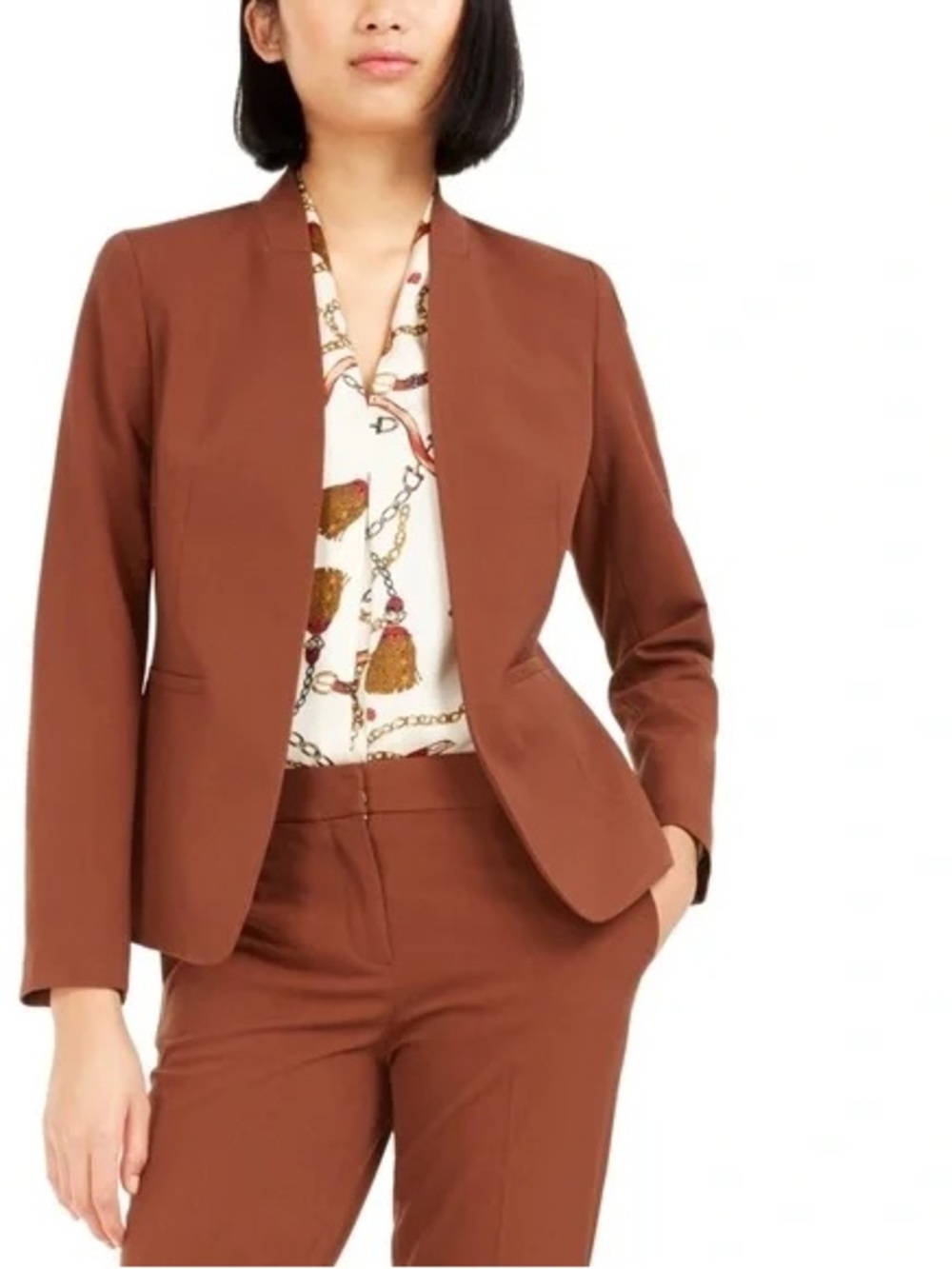 Bar III Rust Brown Open-Front Tailored Blazer